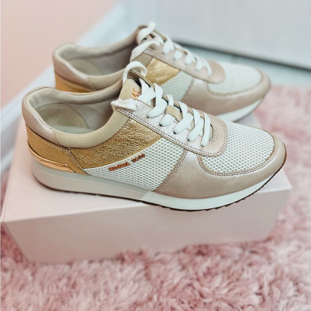 Michael Kors Allie Leather Trainers Rose Gold size 8.5 - Picture 4 of 8